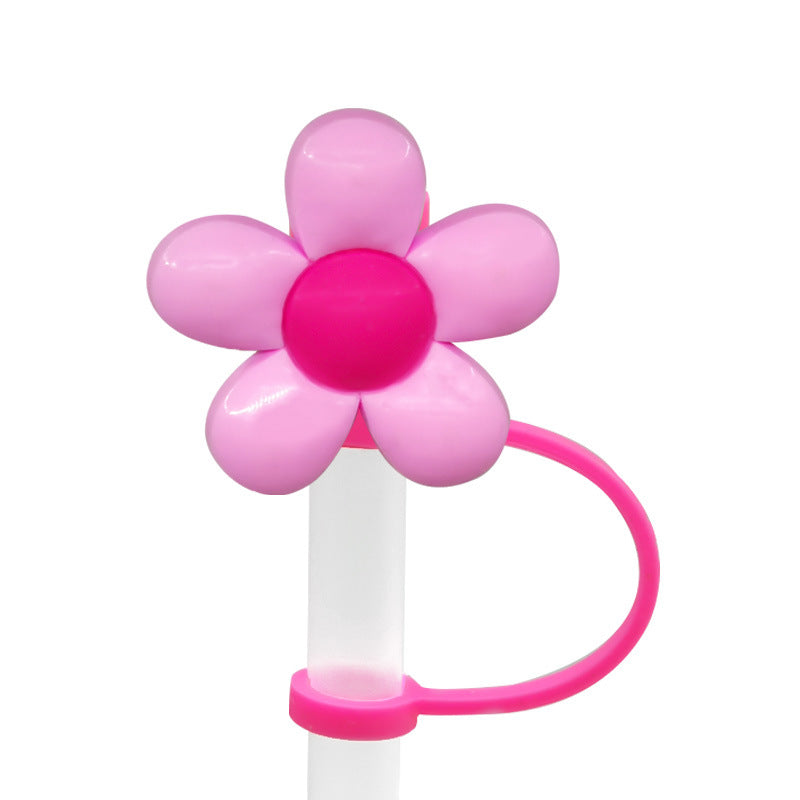 Wholesale 10pcs/pack Straw Cap Flower Fruit Straw Cover Silicone Dust Plug Party Straw
